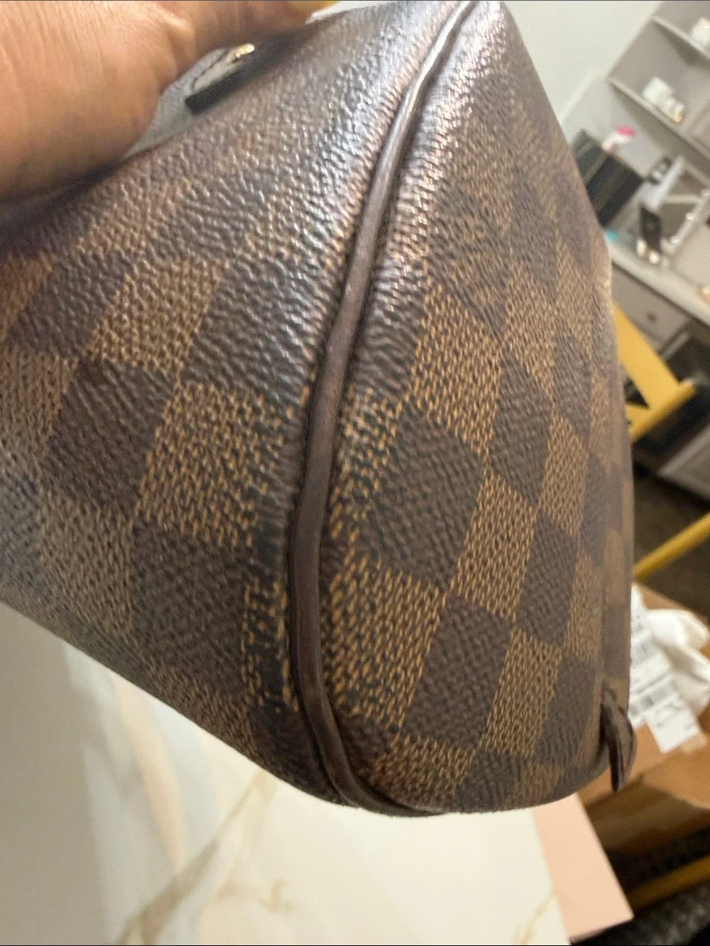 Louis Vuitton Brown Check Pattern Women's Satchel Handbag